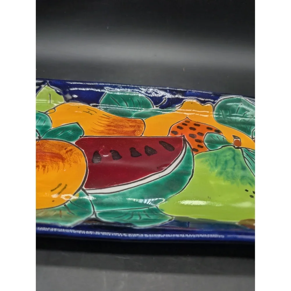 Mexican Talavera Serving Platter Hand Painted Lead Free Rectangular Tray 10
